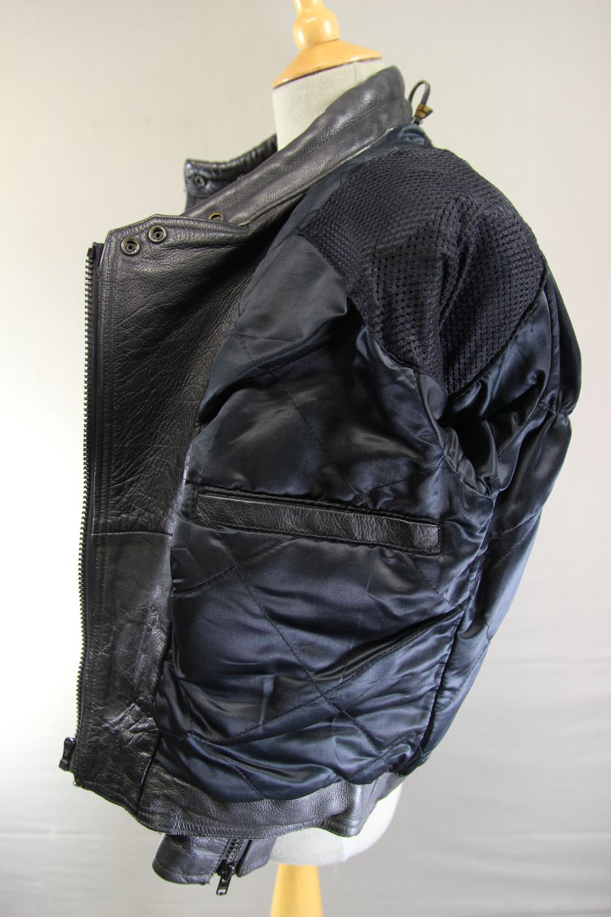 LADIES CLASSIC JTS BLACK LEATHER BIKER JACKET: SIZE 10/32-34 INCH/EXTRA SMALL