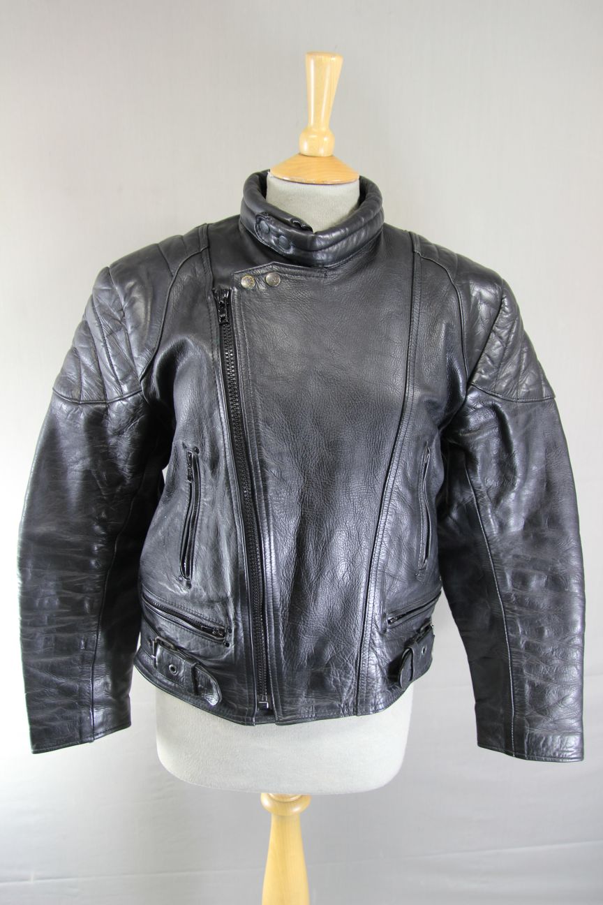 SHAKEEL INTERNATIONAL S.A.K. CLASSIC BLACK LEATHER BIKER JACKET 38-40 INCH CHEST