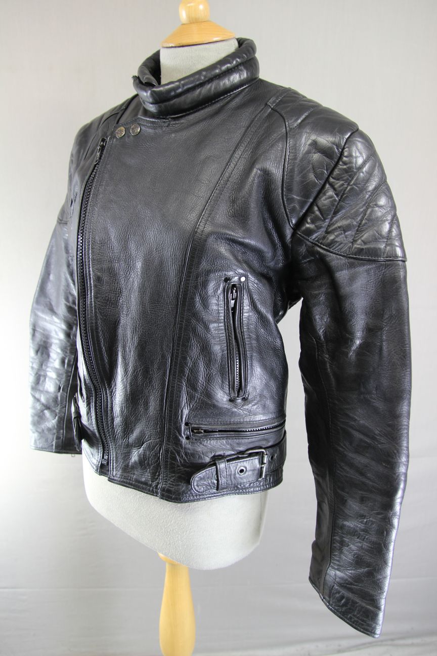 SHAKEEL INTERNATIONAL S.A.K. CLASSIC BLACK LEATHER BIKER JACKET 38-40 INCH CHEST