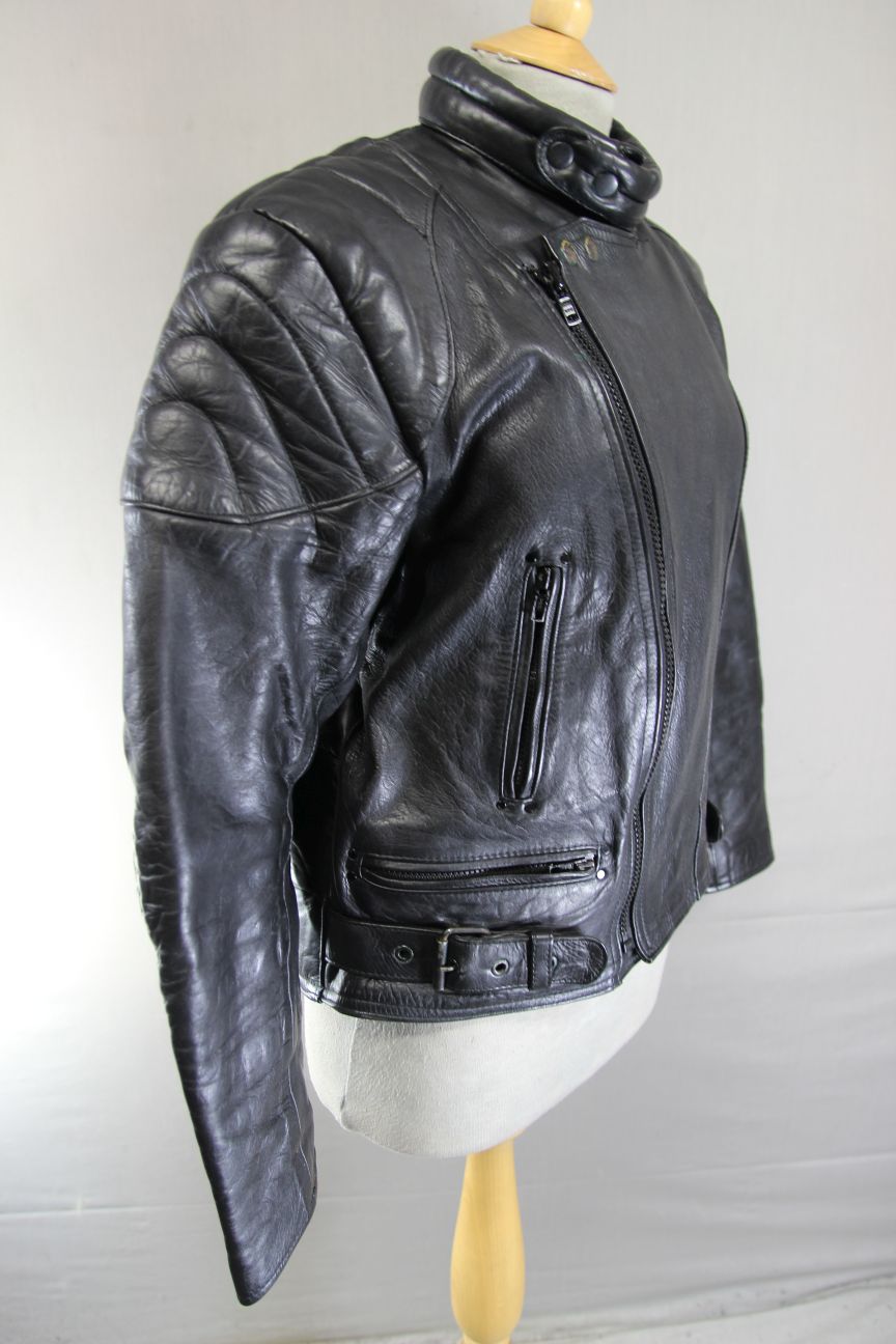 SHAKEEL INTERNATIONAL S.A.K. CLASSIC BLACK LEATHER BIKER JACKET 38-40 INCH CHEST