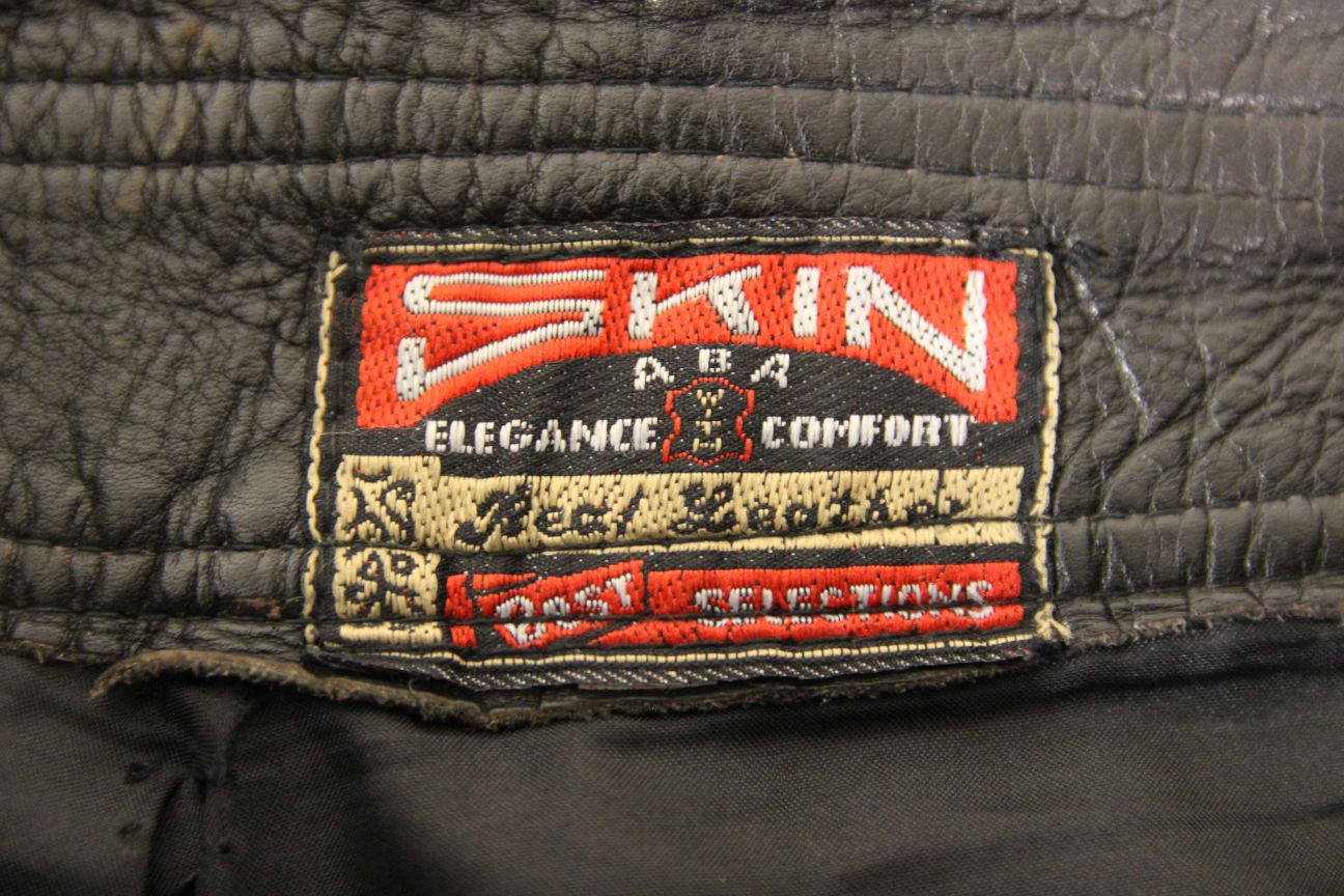 SKIN BLACK COWHIDE LEATHER BIKER TROUSERS: WAIST 34 INCH/INSIDE LEG 31 INCH