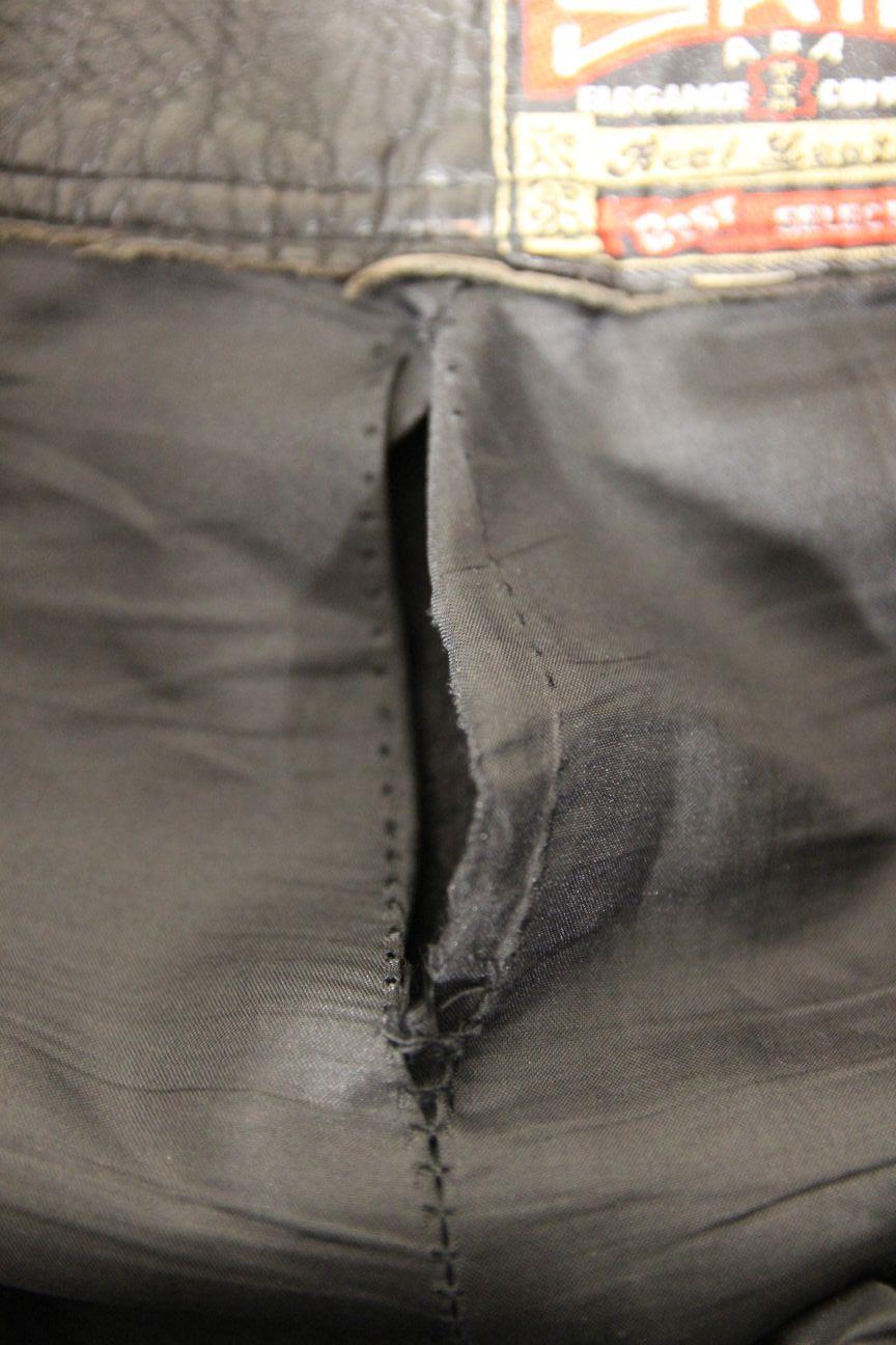 SKIN BLACK COWHIDE LEATHER BIKER TROUSERS: WAIST 34 INCH/INSIDE LEG 31 INCH