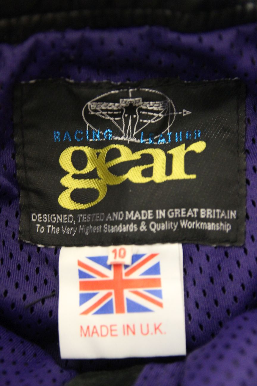 BRITISH MADE GEAR BLACK LEATHER BIKER TROUSERS SIZE 10: WAIST 28"/INSIDE LEG 28"