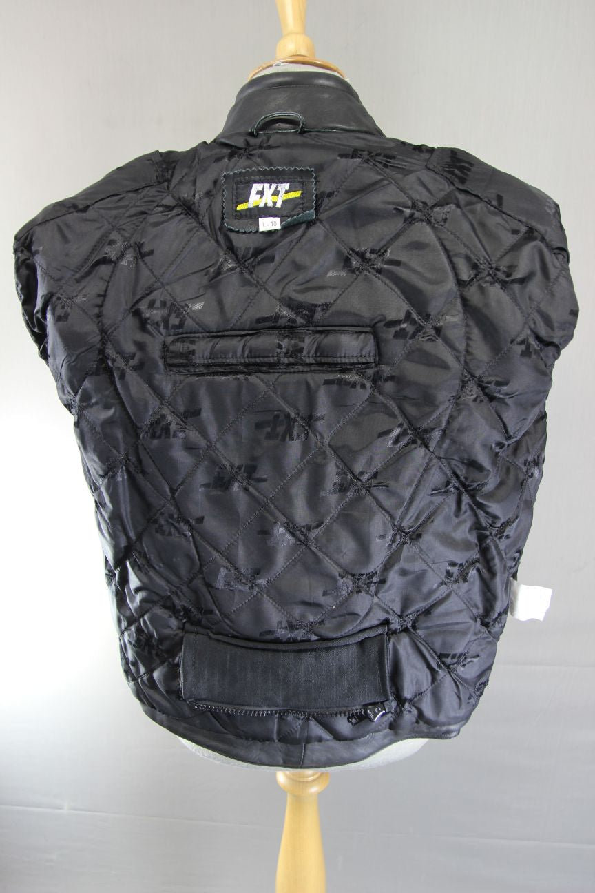 FXT BLACK LEATHER BIKER JACKET WITH REMOVABLE BACK & ELBOW PROTECTORS 38-40 INCH