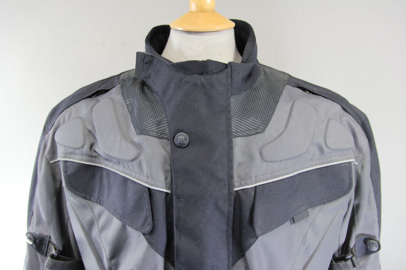 JTS GREY & BLACK TEXTILE BIKER JACKET + BACK/SHOULDER/ELBOW CE ARMOUR: SIZE 14/M