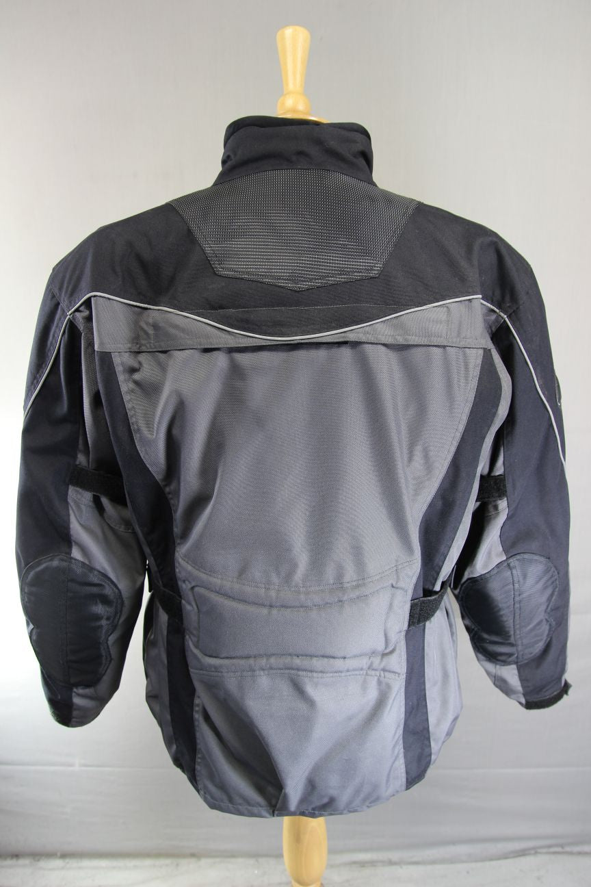 JTS GREY & BLACK TEXTILE BIKER JACKET + BACK/SHOULDER/ELBOW CE ARMOUR: SIZE 14/M