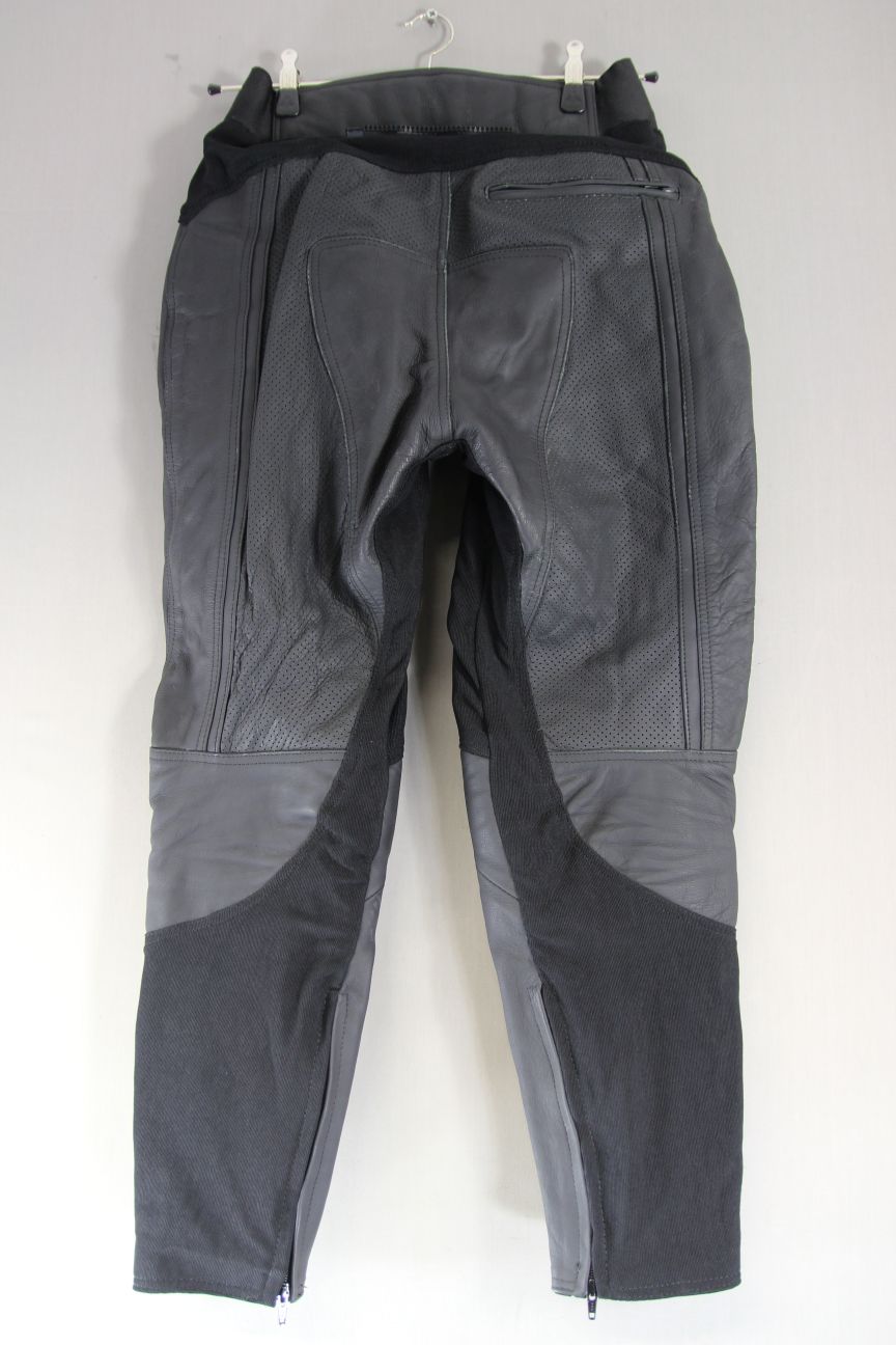 FRANK THOMAS BLACK LEATHER BIKER TROUSERS + CE ARMOUR SIZE 14: WAIST 30"/LEG 29"