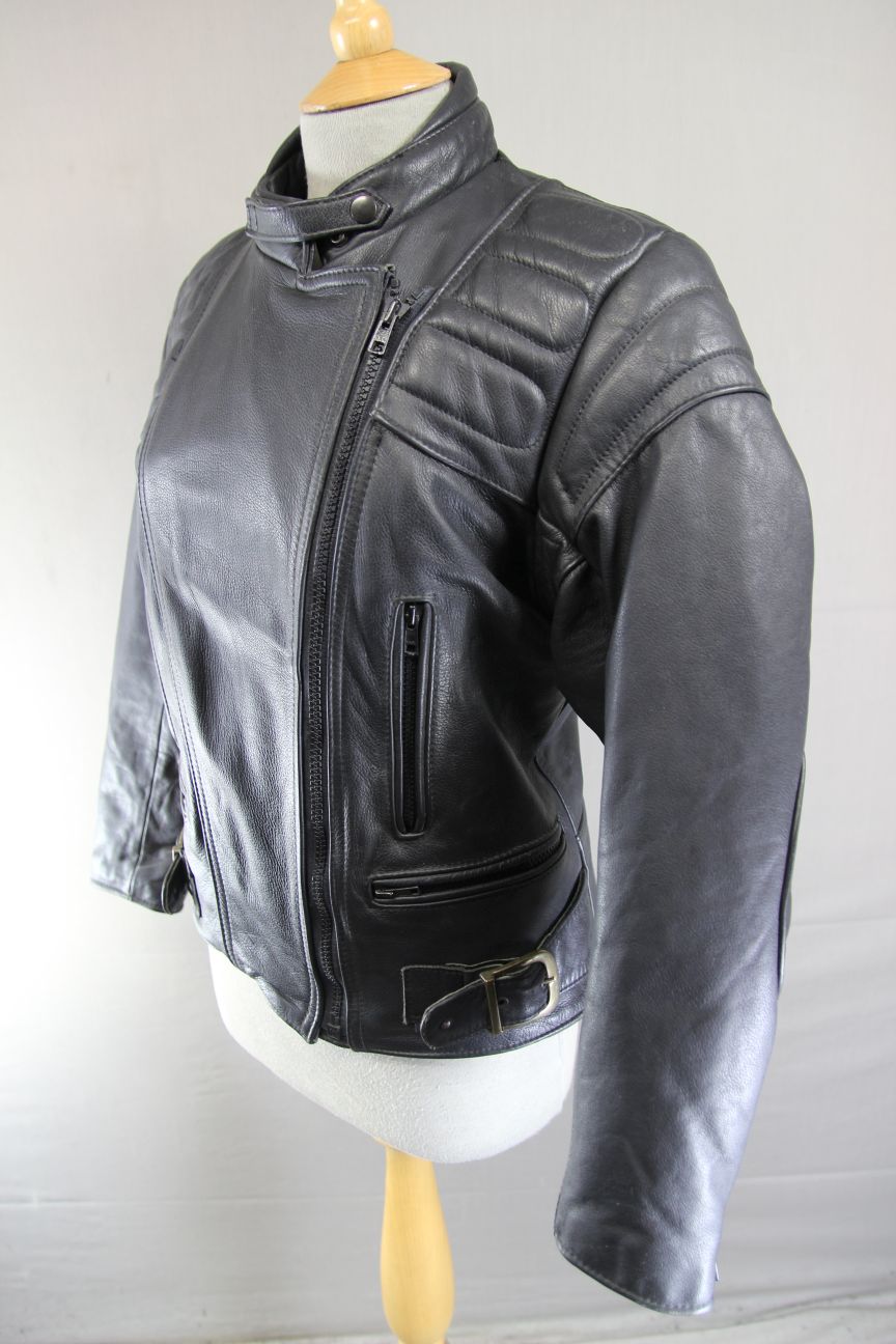 CLASSIC BRITISH MADE BLACK SCOTT LEATHERS BIKER JACKET: SIZE 16