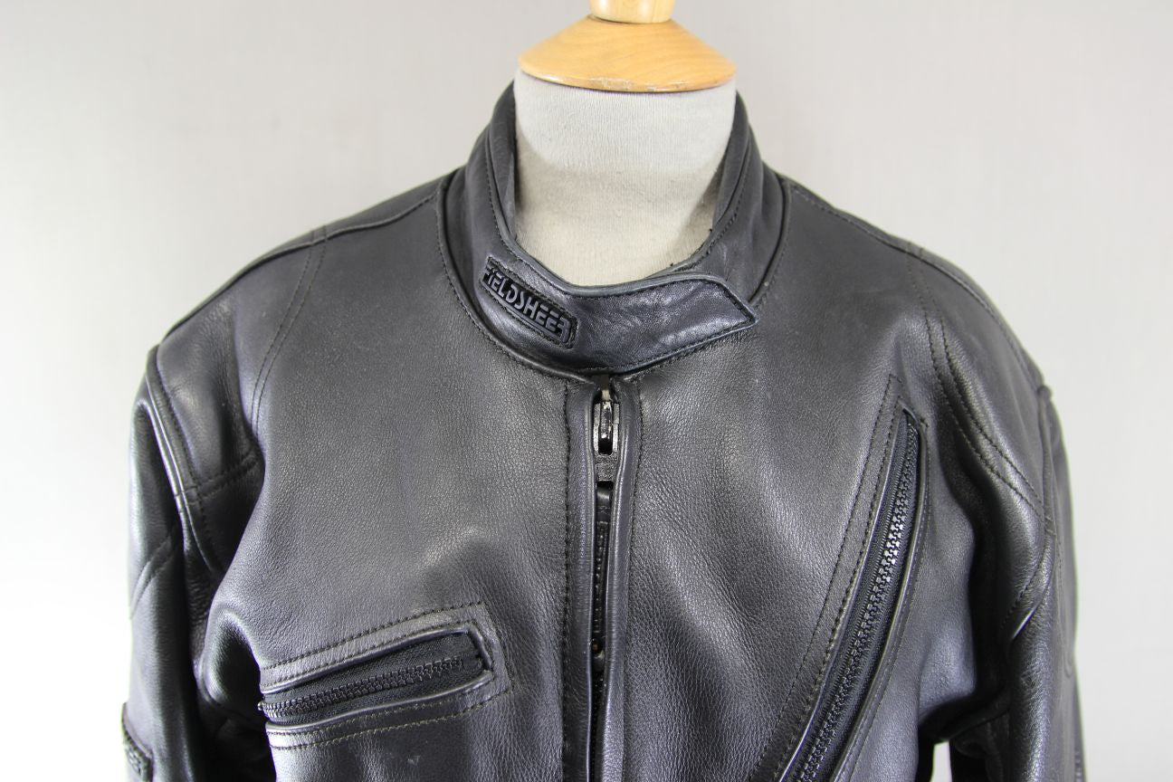 CLASSIC FIELDSHEER BLACK LEATHER BIKER JACKET: SIZE 16/38 INCH CHEST