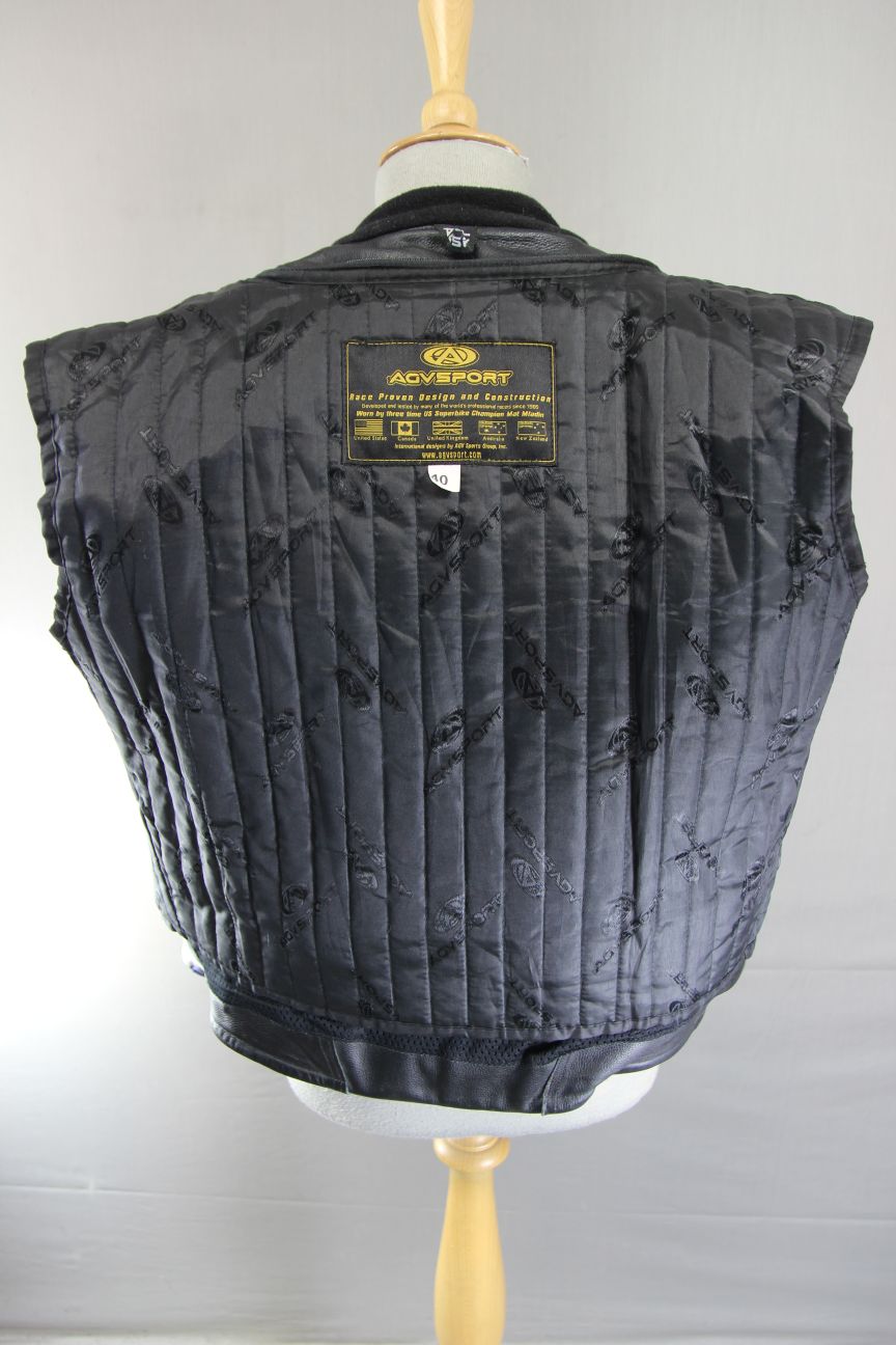 AGVSPORT BLACK, BLUE & WHITE LEATHER BIKER JACKET WITH THERMAL LINING 40 INCH