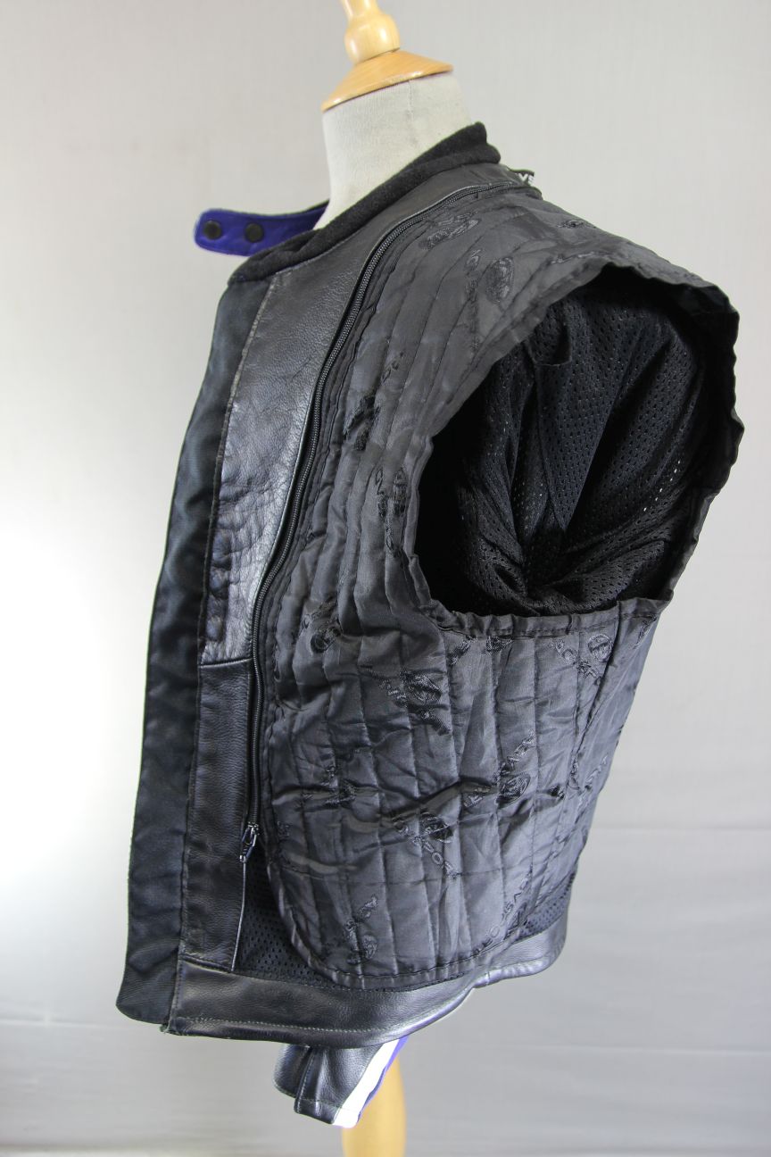 AGVSPORT BLACK, BLUE & WHITE LEATHER BIKER JACKET WITH THERMAL LINING 40 INCH