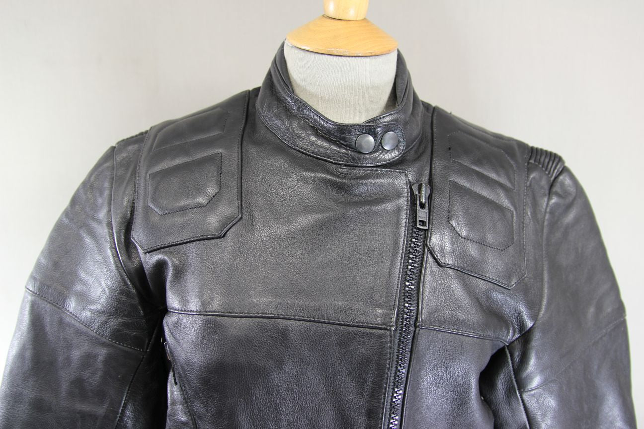 CLASSIC SPORTEX MAXX BLACK LEATHER BIKER JACKET: SIZE 14/36 INCH CHEST
