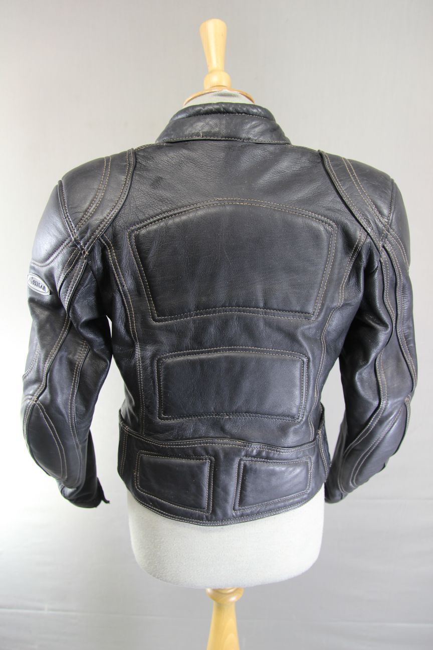 ASHMAN BLACK COWHIDE LEATHER BIKER JACKET + CE ARMOUR & THERMAL LINING: SIZE 12