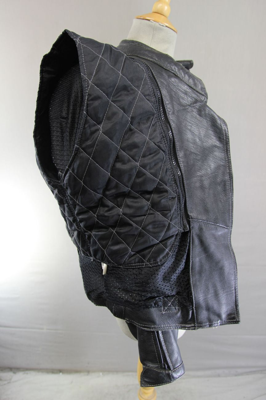 ASHMAN BLACK COWHIDE LEATHER BIKER JACKET + CE ARMOUR & THERMAL LINING: SIZE 12