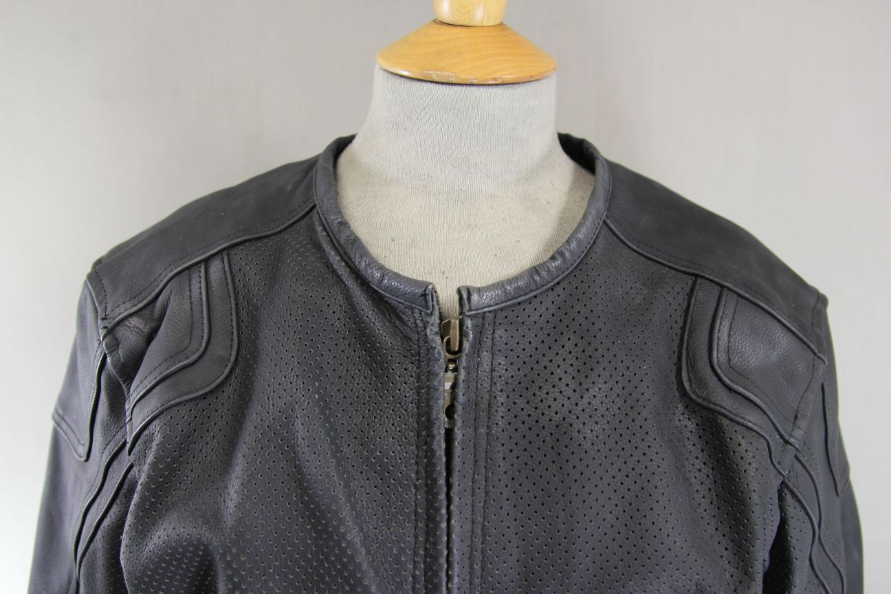 FRANK THOMAS LADY RIDER BLACK LEATHER BIKER JCKT + ARMOUR/THERMAL LINING SIZE 14