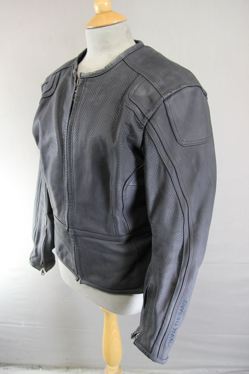 FRANK THOMAS LADY RIDER BLACK LEATHER BIKER JCKT + ARMOUR/THERMAL LINING SIZE 14