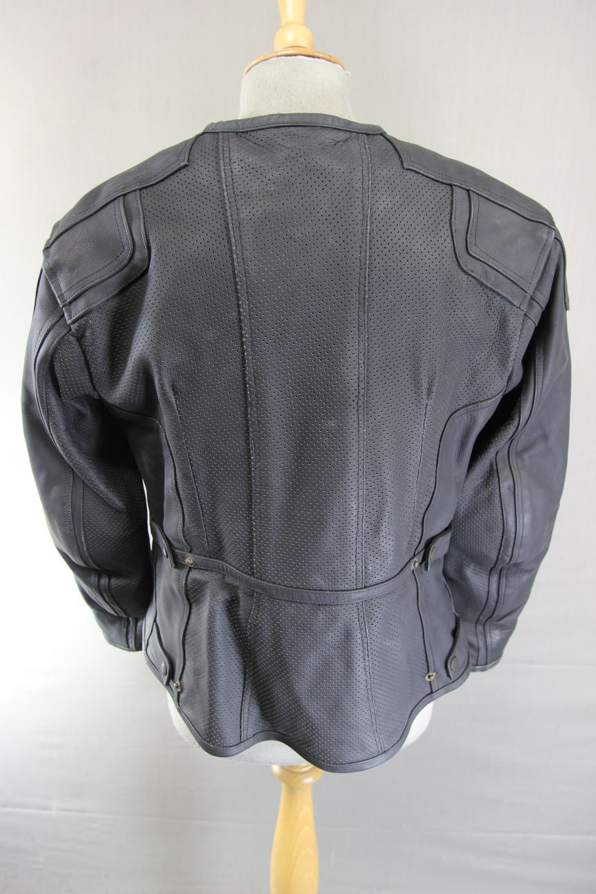 FRANK THOMAS LADY RIDER BLACK LEATHER BIKER JCKT + ARMOUR/THERMAL LINING SIZE 14