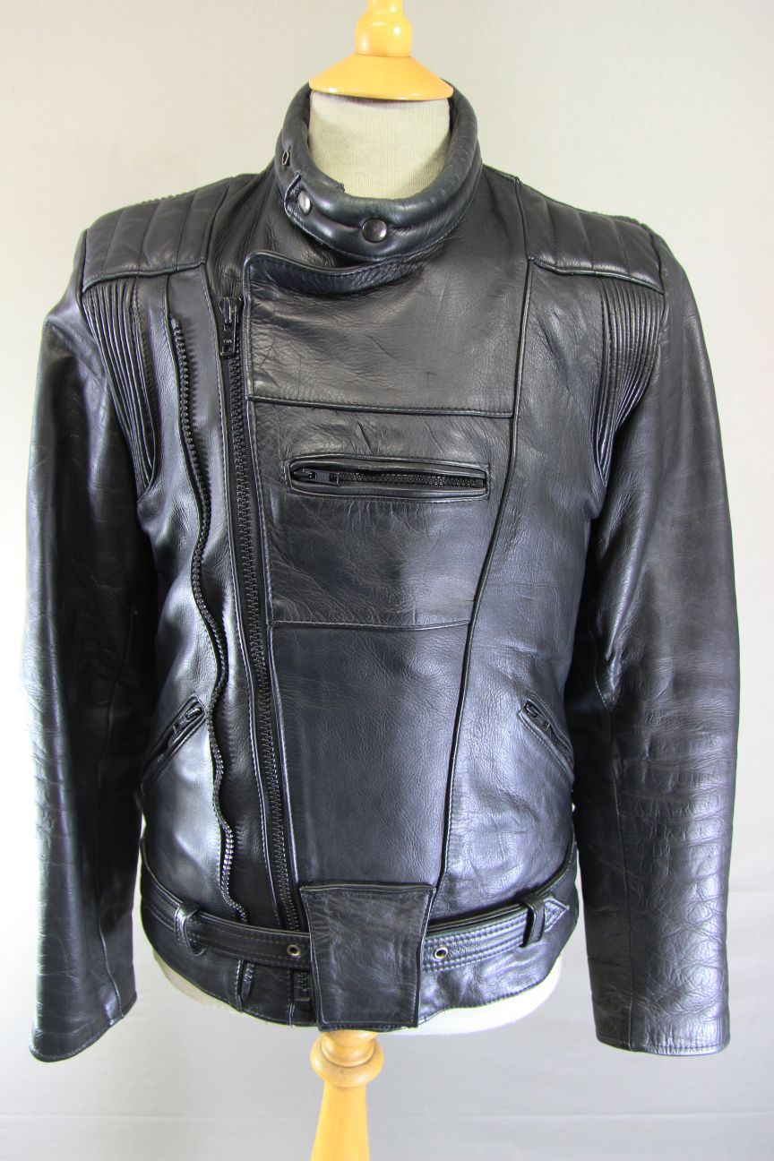 VINTAGE MOTORRAD CLASSIC BLACK LEATHER BIKER JACKET 36-38 INCH