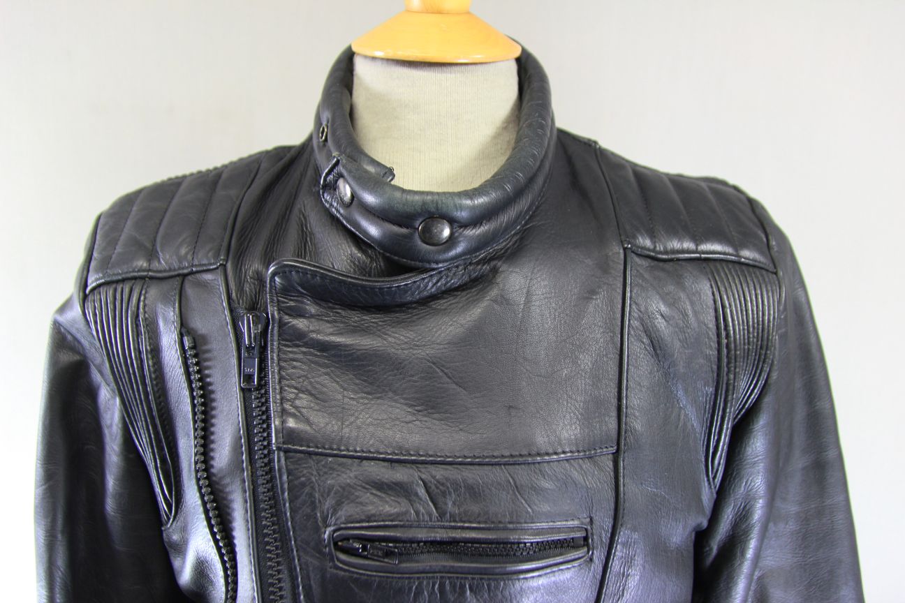 VINTAGE MOTORRAD CLASSIC BLACK LEATHER BIKER JACKET 36-38 INCH