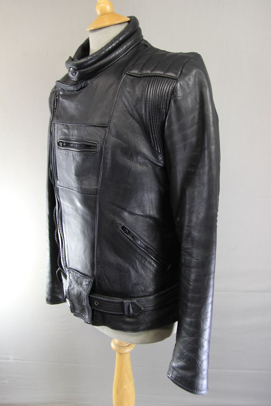 VINTAGE MOTORRAD CLASSIC BLACK LEATHER BIKER JACKET 36-38 INCH