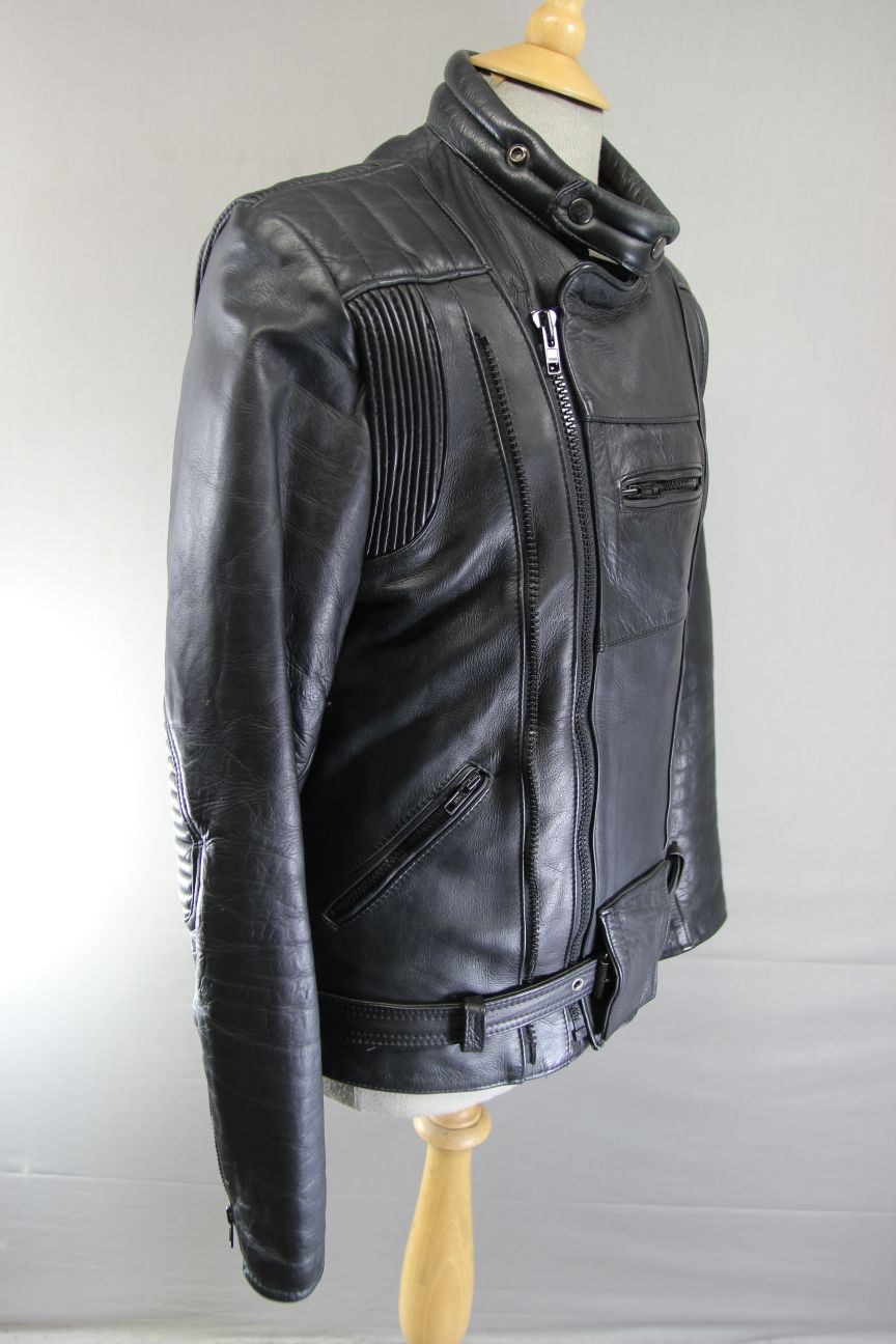 VINTAGE MOTORRAD CLASSIC BLACK LEATHER BIKER JACKET 36-38 INCH