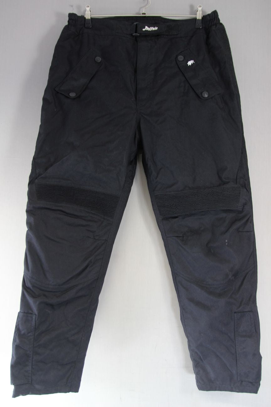BUFFALO BLACK TEXTILE BIKER TROUSERS WITH CE KNEE ARMOUR: WAIST 40"/LEG 31"/XXL