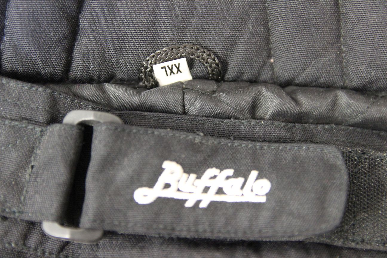 BUFFALO BLACK TEXTILE BIKER TROUSERS WITH CE KNEE ARMOUR: WAIST 40"/LEG 31"/XXL