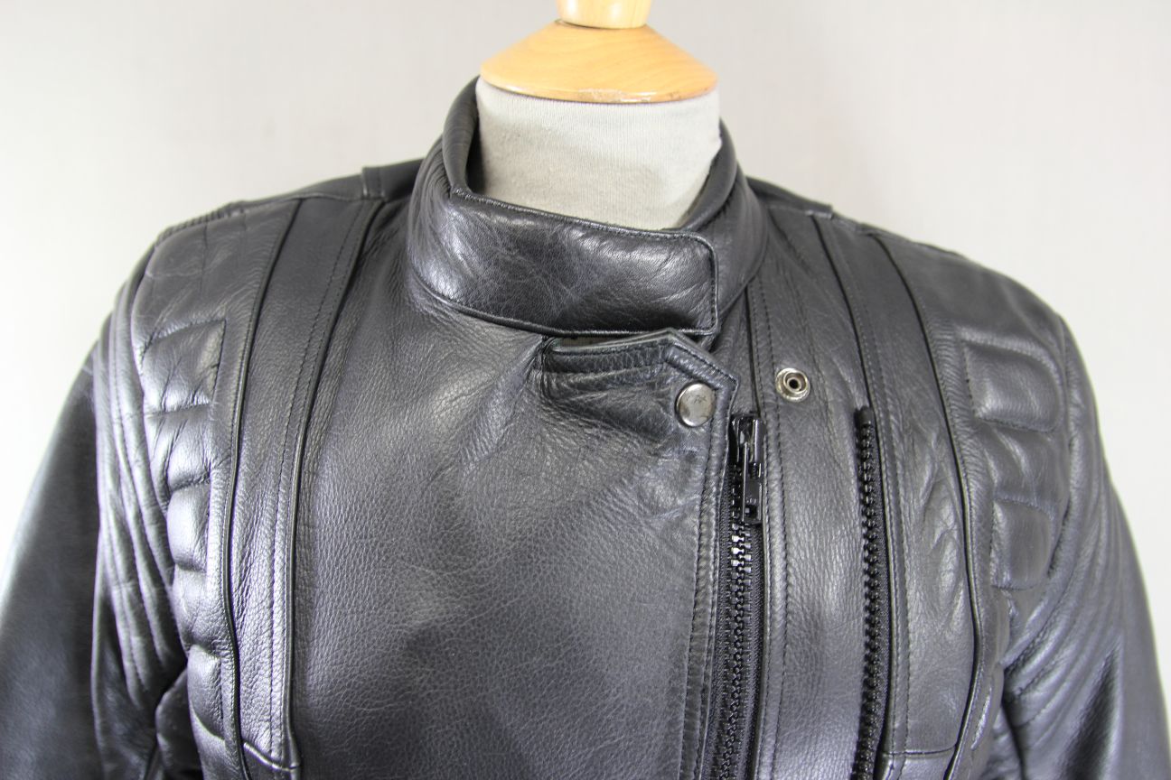 CLASSIC BIKER'S GEARBOX BLACK COWHIDE LEATHER BIKER JACKET: SIZE 10/32-34 INCH