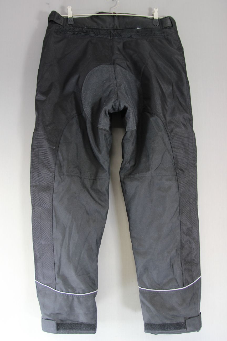 CRANE BLACK TEXTILE BIKER TROUSERS: WAIST 32-34 INCHES/INSIDE LEG 30 INCHES/MED