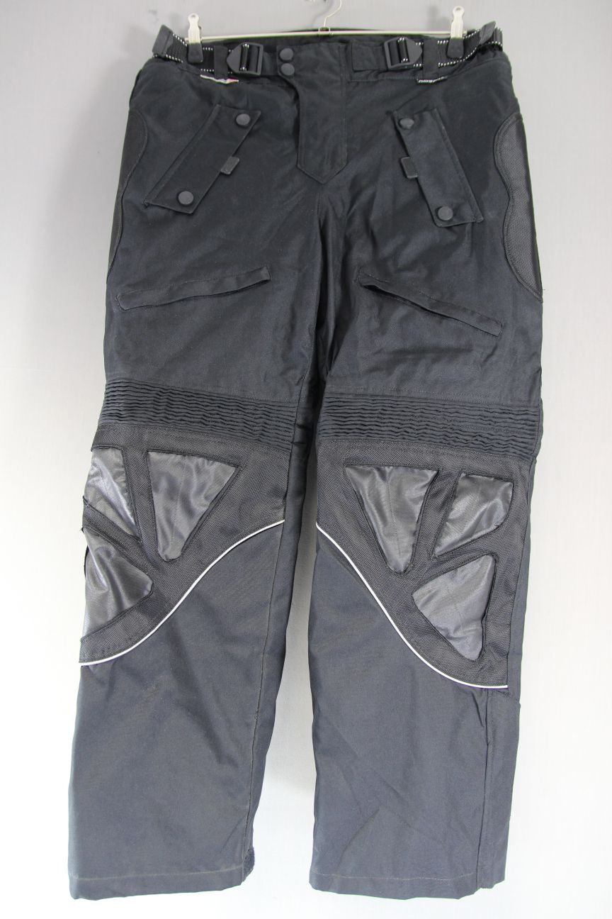 TURIN BLACK TEXTILE BIKER TROUSERS WITH QUILTED THERMAL LINING WAIST 38"/LEG 30"