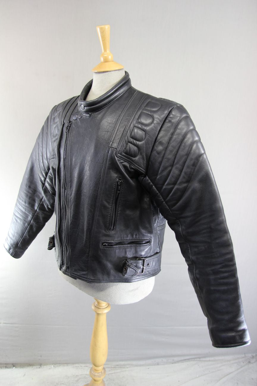 CLASSIC BLACK LEATHER BIKER JACKET 42-44 INCH/LARGE