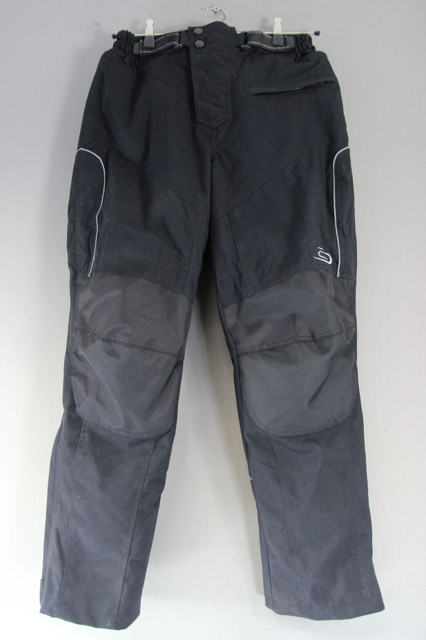 CRANE ROAD BLACK BIKER TROUSERS + CE ARMOUR & THERMAL LINING: WAIST 32"/LEG 31"