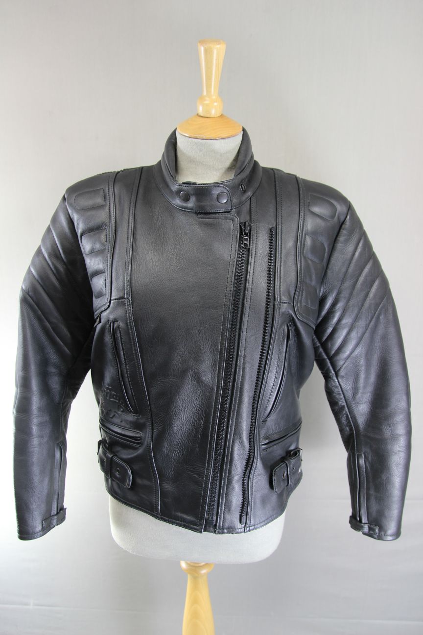 CLASSIC BUFFALO BLACK LEATHER BIKER JACKET 36-38 INCH CHEST/SIZE 14