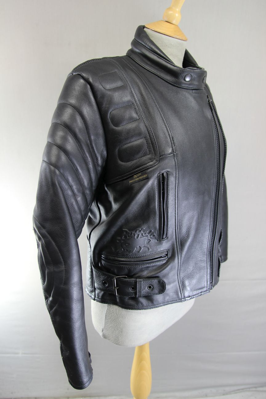 CLASSIC BUFFALO BLACK LEATHER BIKER JACKET 36-38 INCH CHEST/SIZE 14