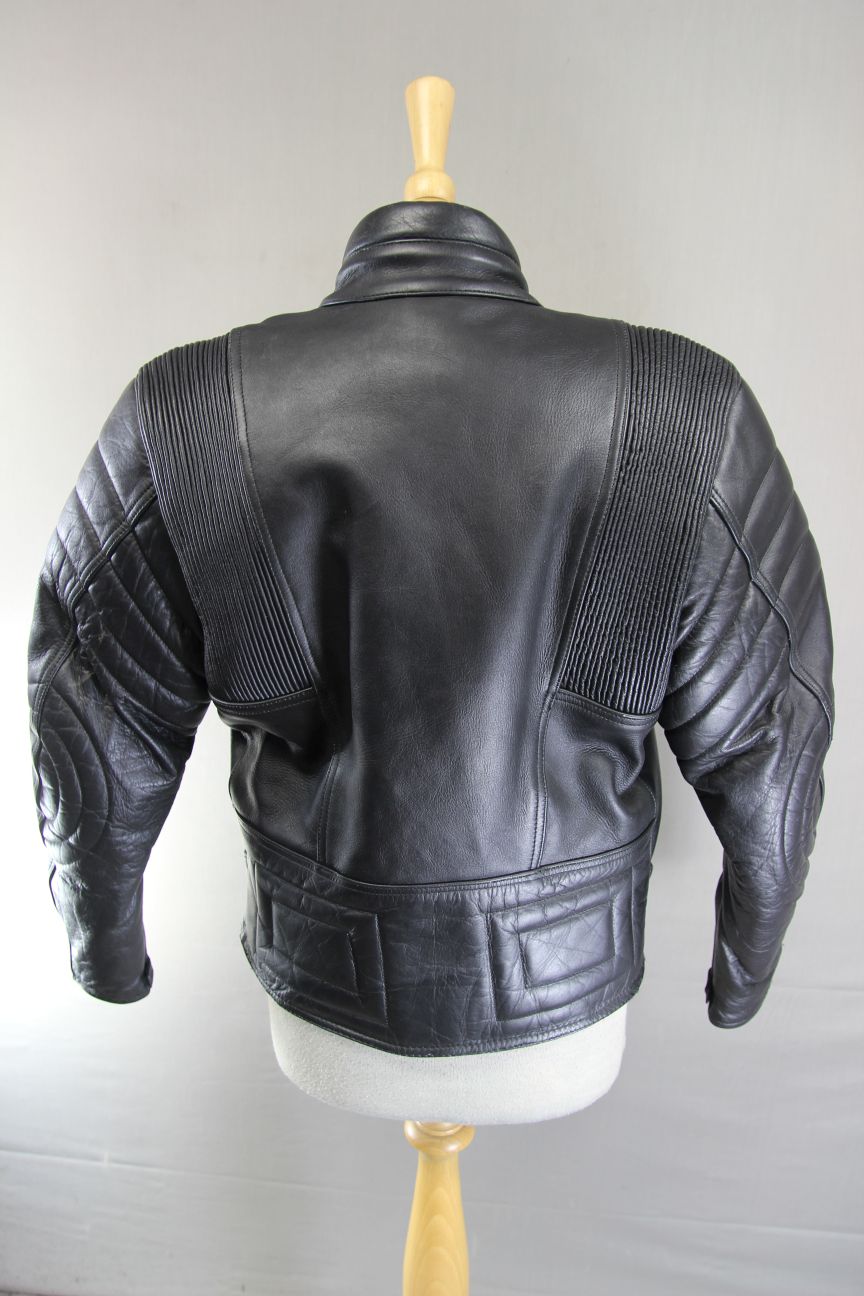 CLASSIC BUFFALO BLACK LEATHER BIKER JACKET 36-38 INCH CHEST/SIZE 14