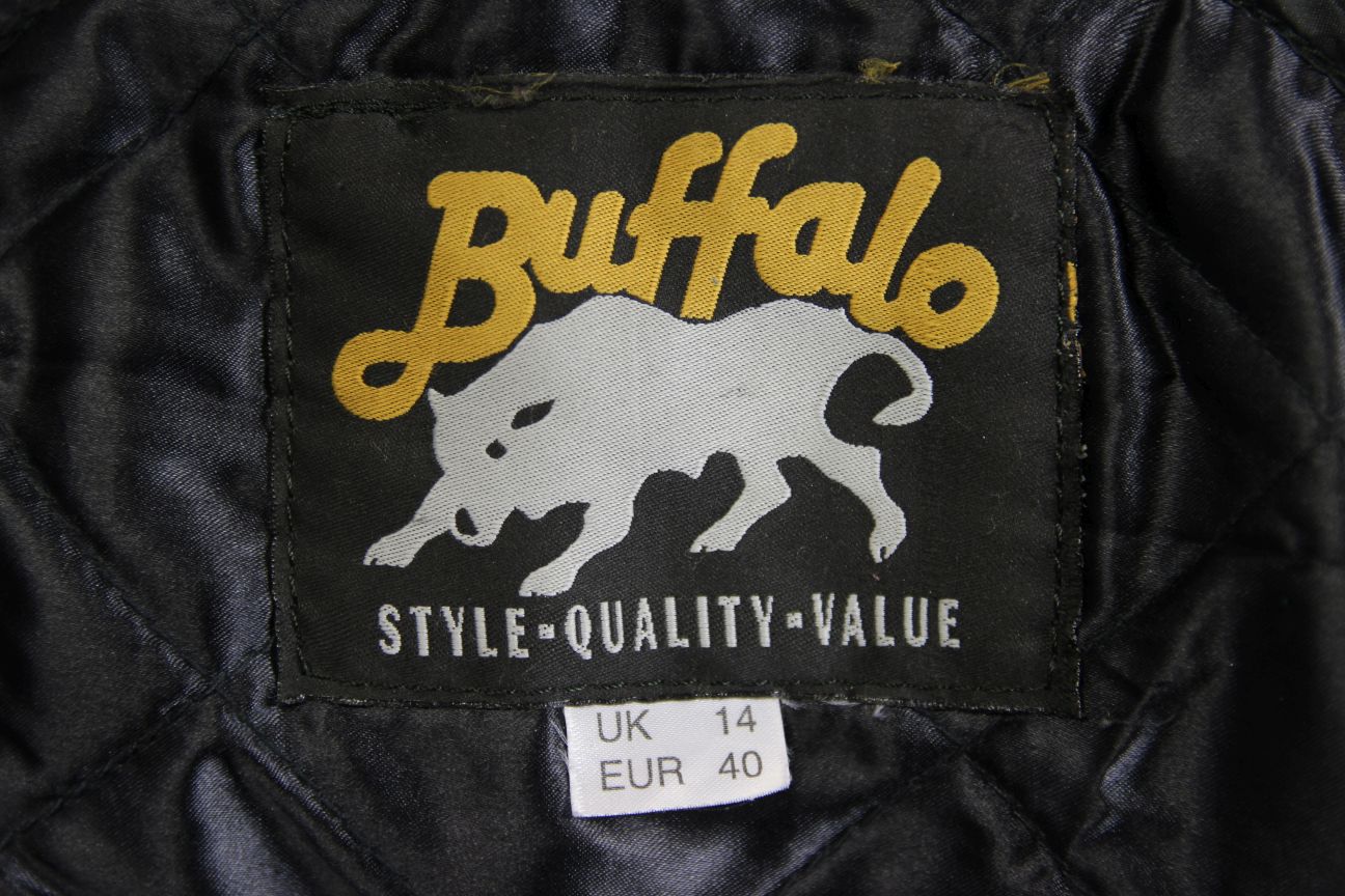 CLASSIC BUFFALO BLACK LEATHER BIKER JACKET 36-38 INCH CHEST/SIZE 14