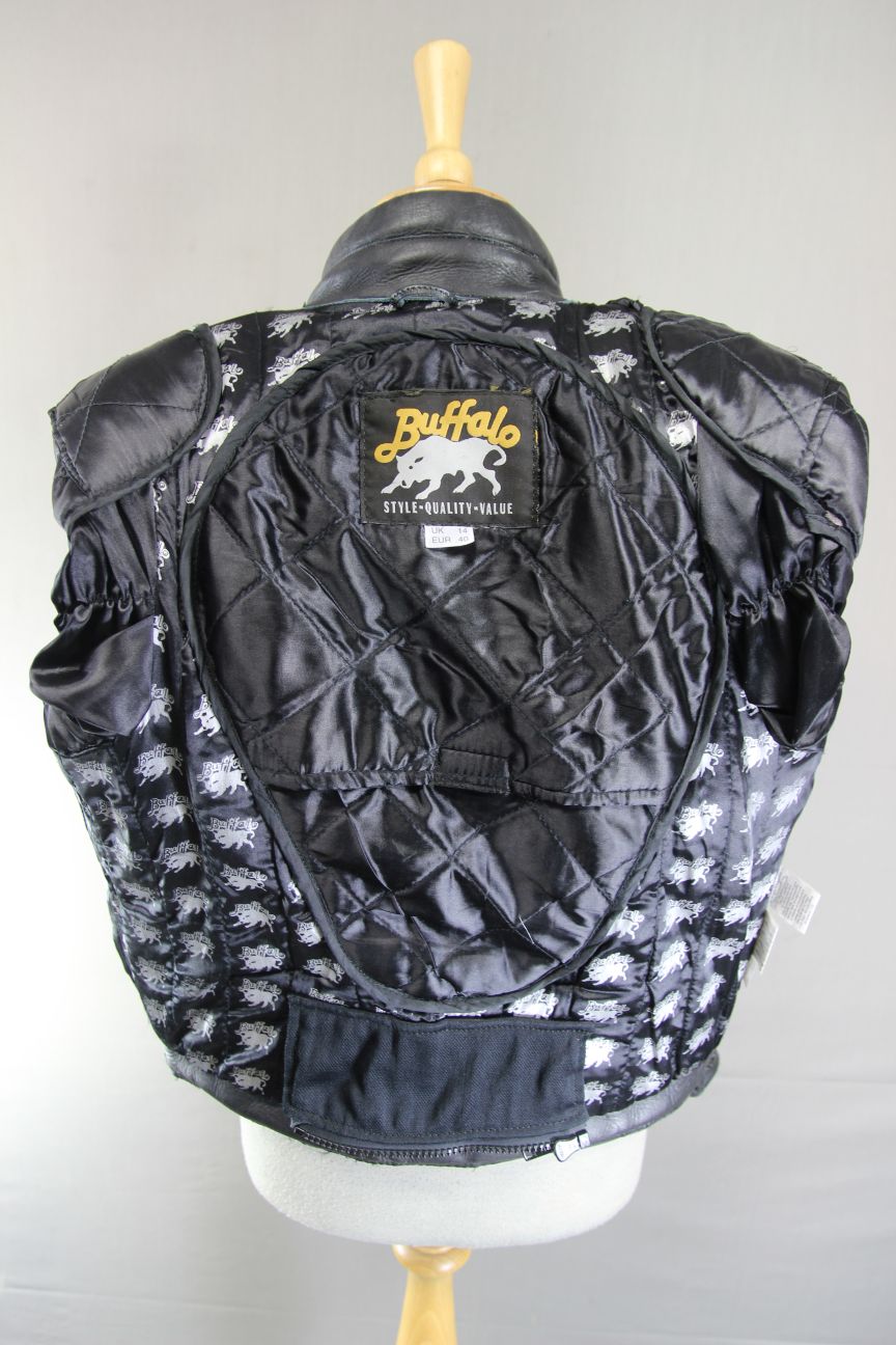 CLASSIC BUFFALO BLACK LEATHER BIKER JACKET 36-38 INCH CHEST/SIZE 14