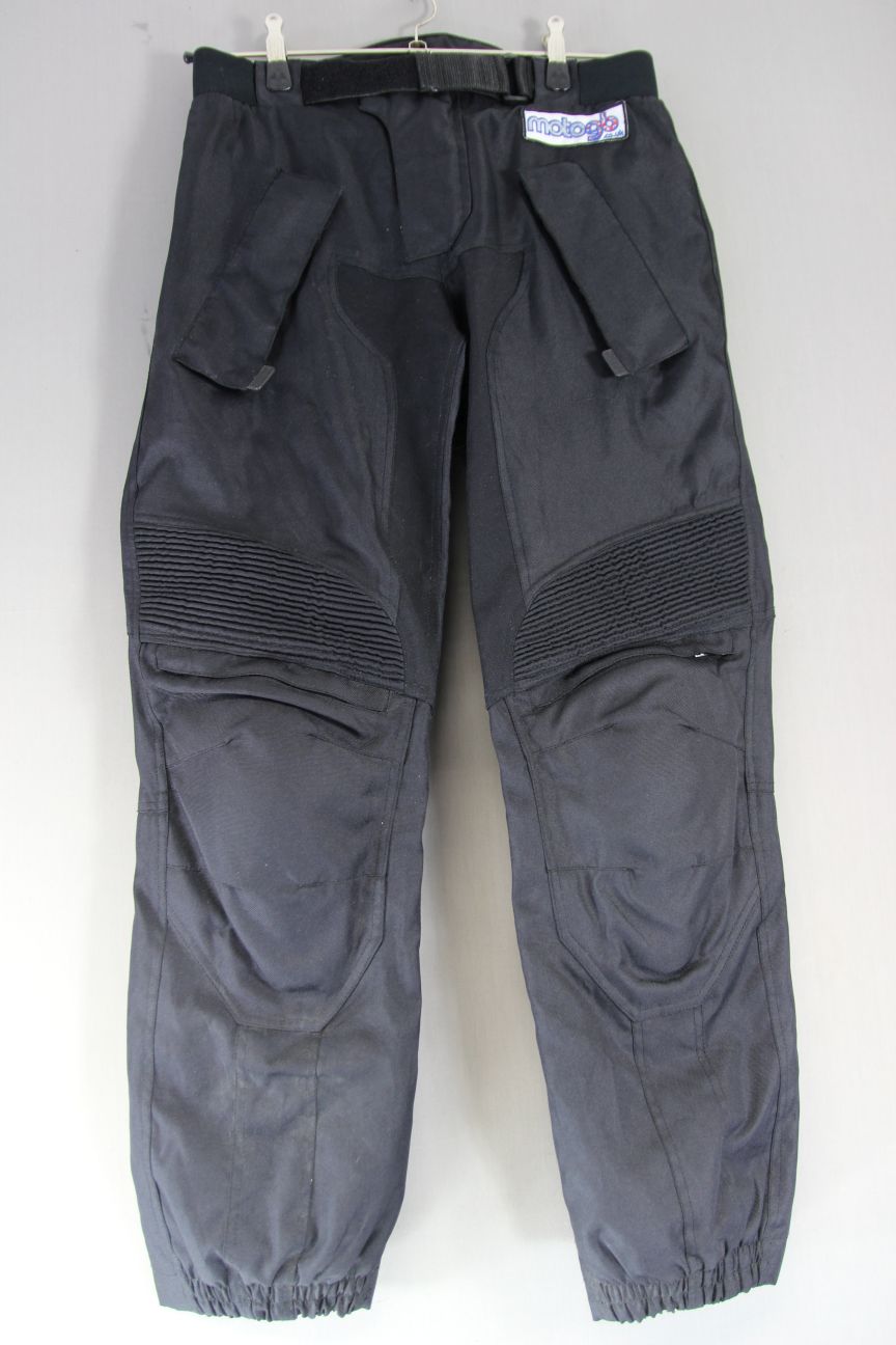MOTO GB BLACK TEXTILE BIKER TROUSERS WITH CE ARMOUR: WAIST 32"/INSIDE LEG 30"/XS