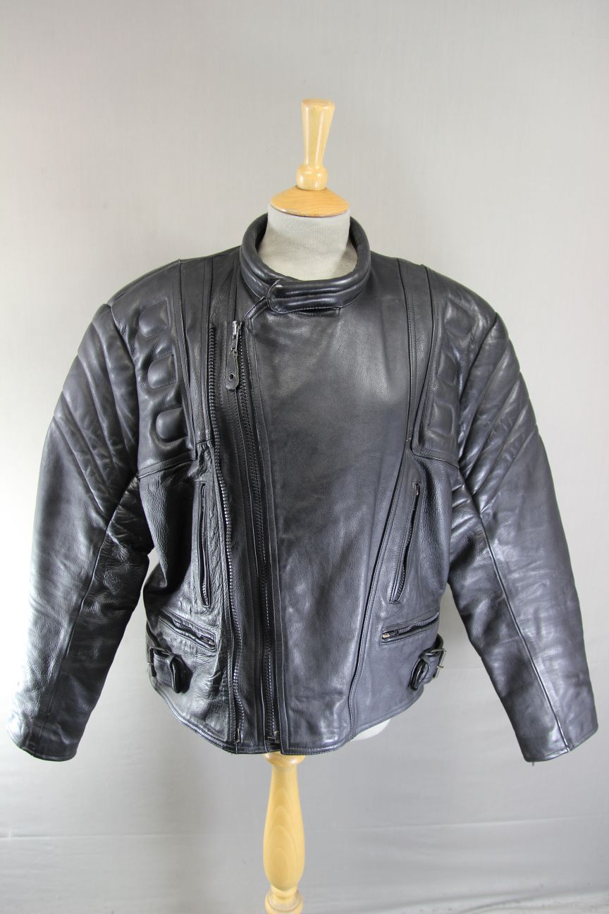 CLASSIC 'CHARLIE' BLACK LEATHER BIKER JACKET 44-46 INCH/EXTRA LARGE