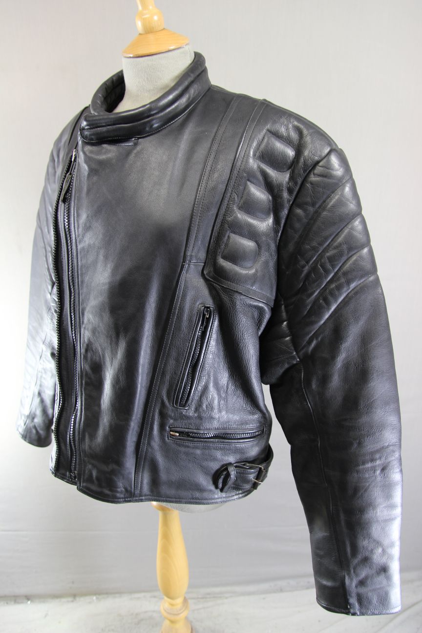 CLASSIC 'CHARLIE' BLACK LEATHER BIKER JACKET 44-46 INCH/EXTRA LARGE