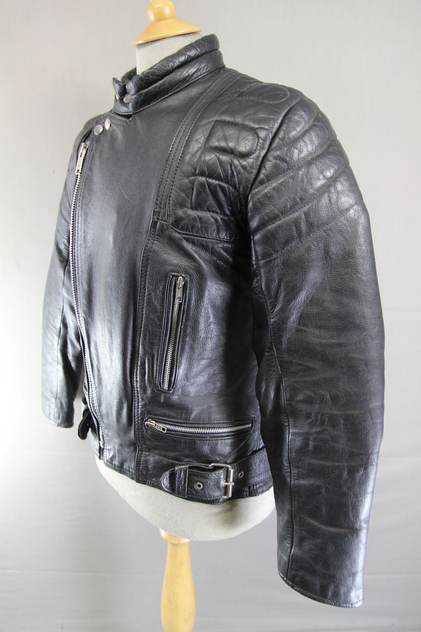 CLASSIC BLACK LEATHER BIKER JACKET 34-36 INCH/EXTRA SMALL - SMALL