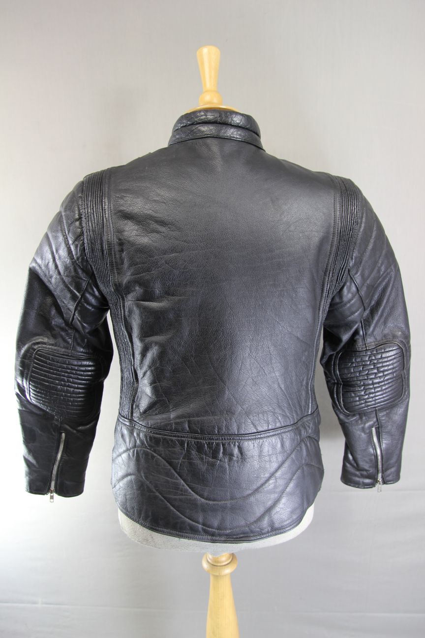 CLASSIC BLACK LEATHER BIKER JACKET 34-36 INCH/EXTRA SMALL - SMALL