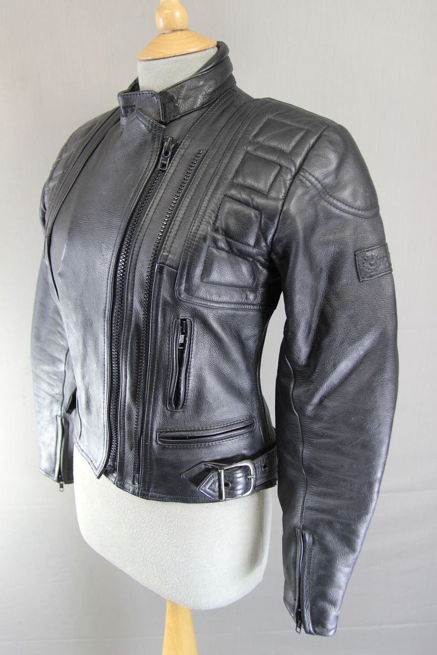 CLASSIC BELSTAFF BLACK LEATHER BIKER JACKET: SIZE 10/32 INCHES