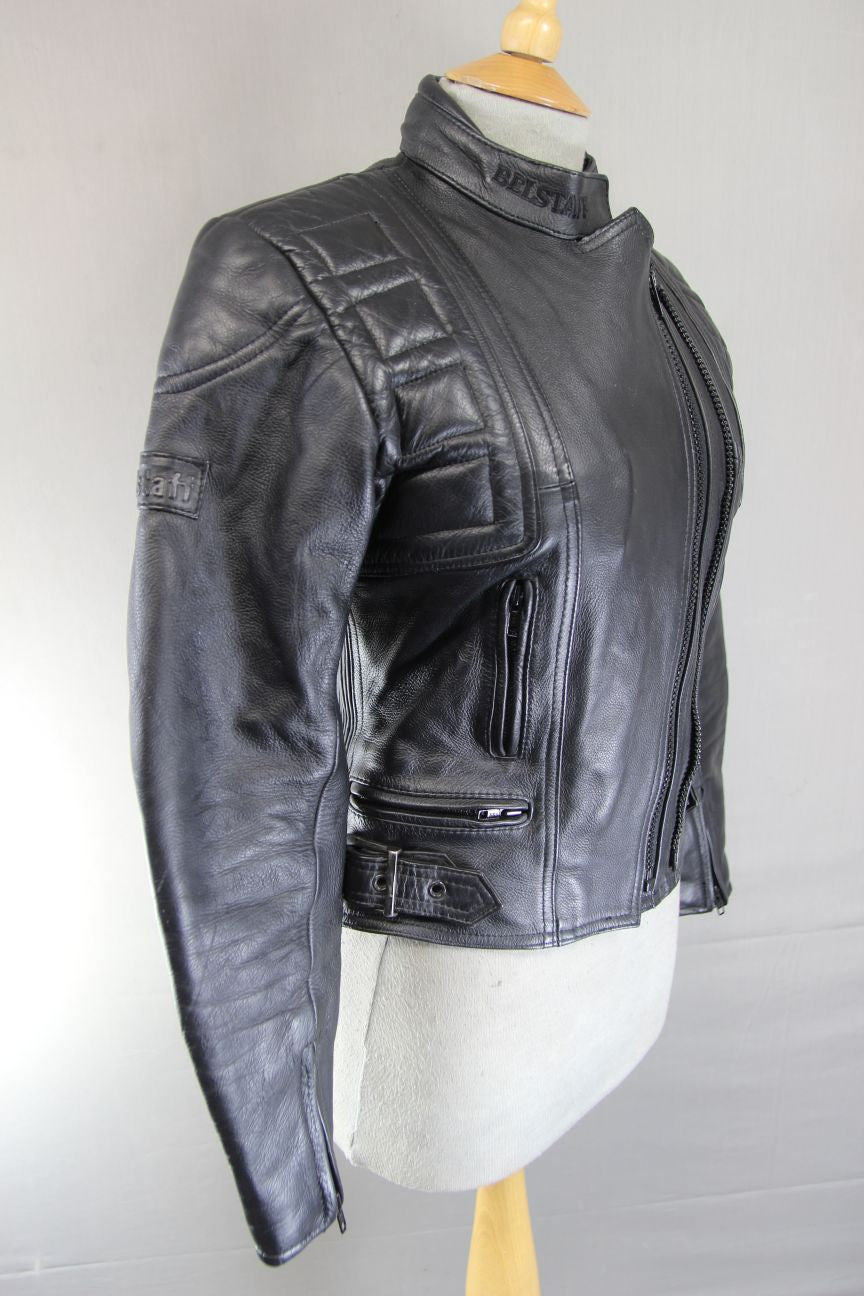 CLASSIC BELSTAFF BLACK LEATHER BIKER JACKET: SIZE 10/32 INCHES