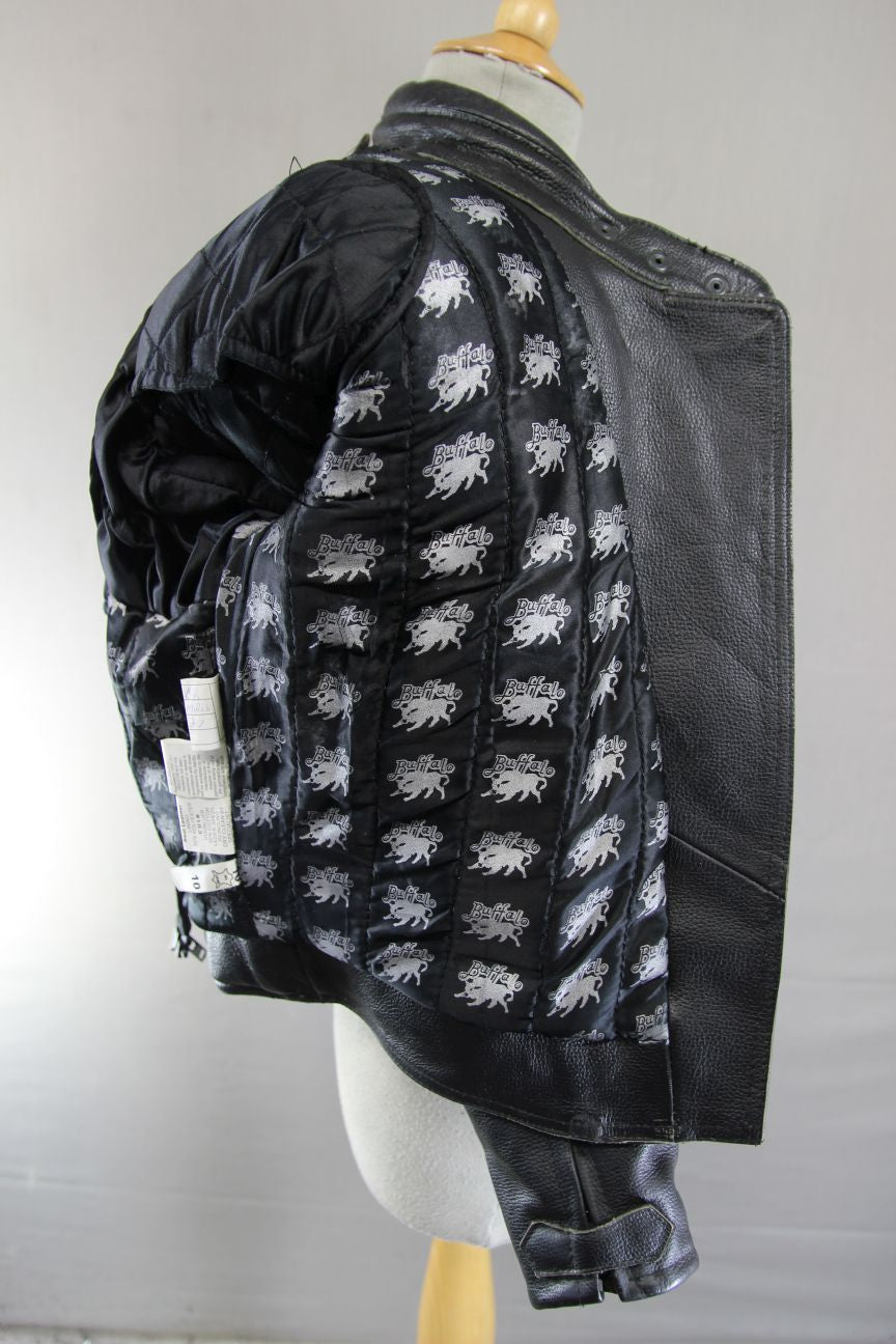CLASSIC BUFFALO BLACK LEATHER BIKER JACKET 32-34 INCH CHEST/SIZE 10