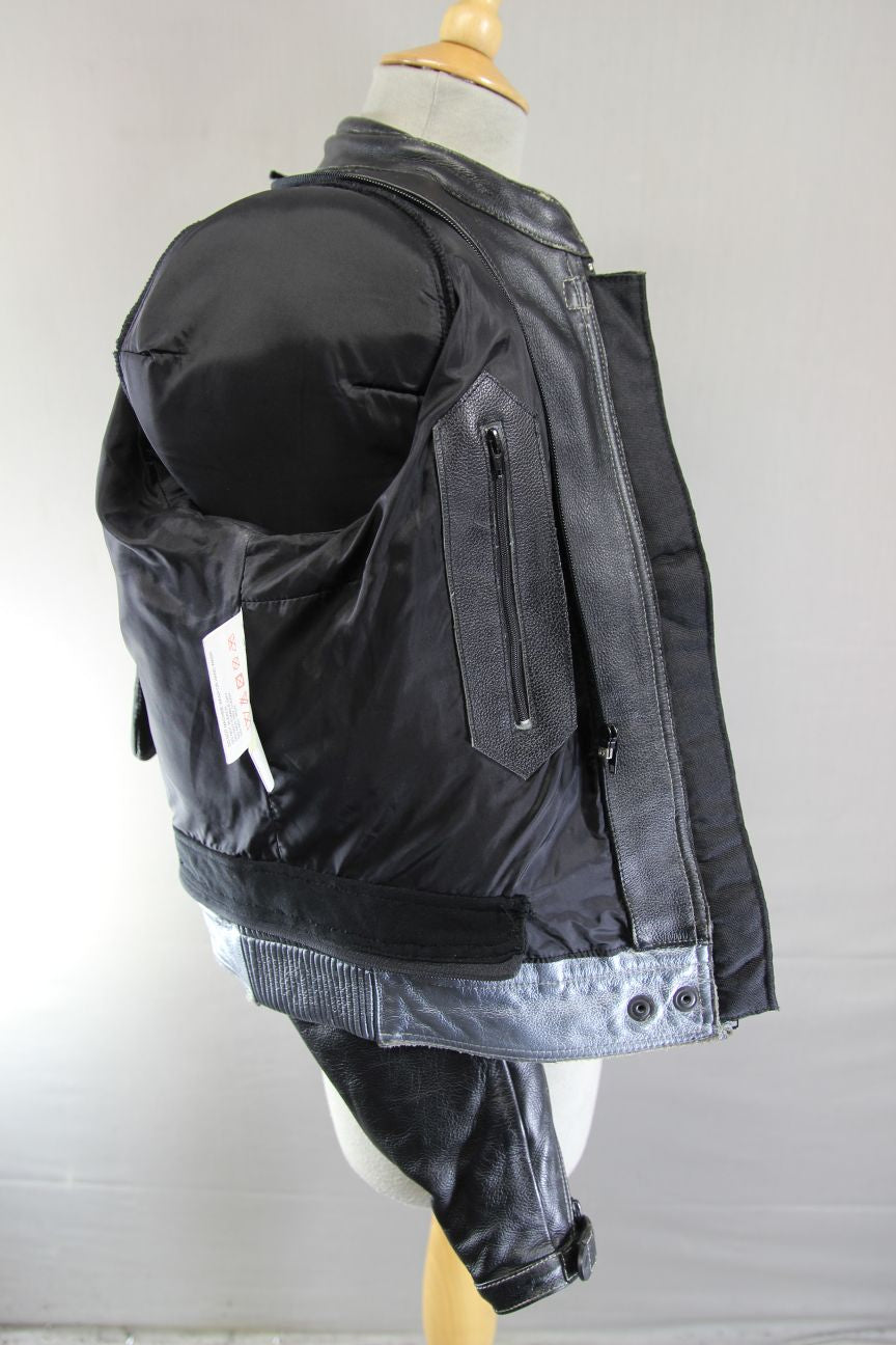 FRANK THOMAS SILVER & BLACK LEATHER BIKER JACKET WITH CE ARMOUR SIZE 12/34-36 IN