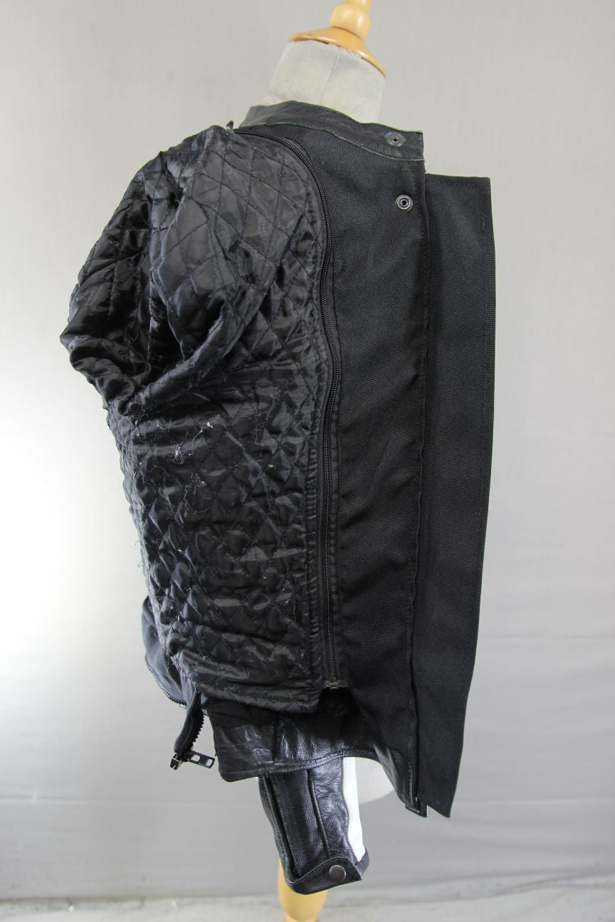 RAWLAND BLACK & WHITE LEATHER BIKER JACKET + CE ARMOUR/THERMAL LINING: SIZE 6/XS