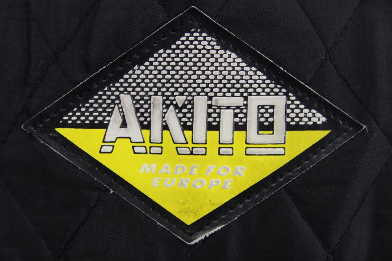AKITO APOLLO PLUS BLACK, YELLOW, SILVER & WHITE LEATHER BIKER JACKET: SIZE 12