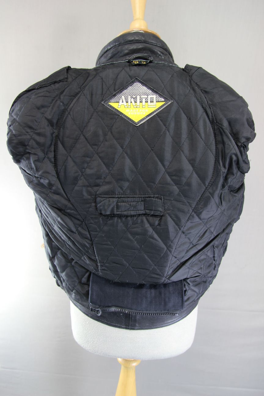 AKITO APOLLO PLUS BLACK, YELLOW, SILVER & WHITE LEATHER BIKER JACKET: SIZE 12