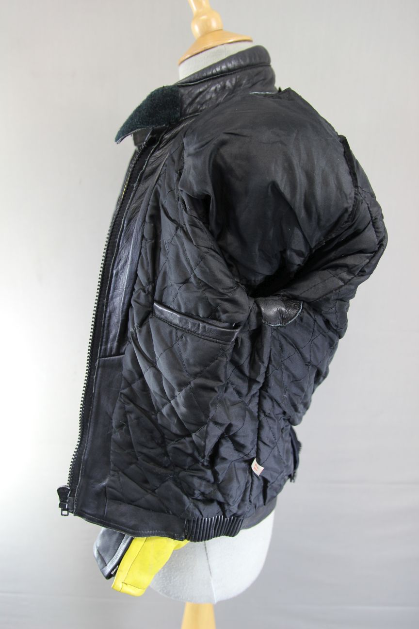 AKITO APOLLO PLUS BLACK, YELLOW, SILVER & WHITE LEATHER BIKER JACKET: SIZE 12